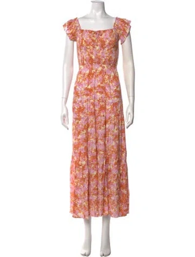 Pre-owned L*space Floral Print Midi Length Dress In Orange