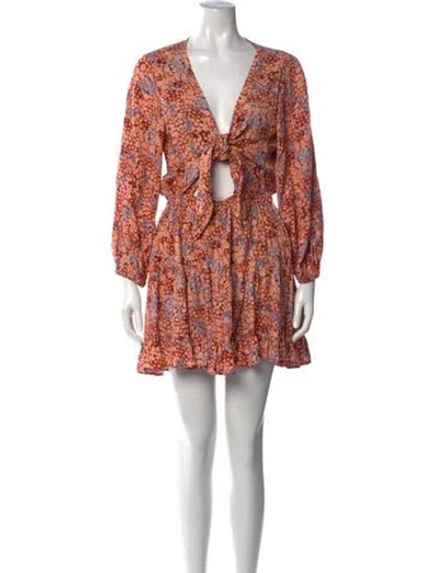 Pre-owned L*space Floral Print Mini Dress In Brown
