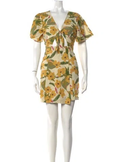 Pre-owned L*space Floral Print Mini Dress In Green/neutrals