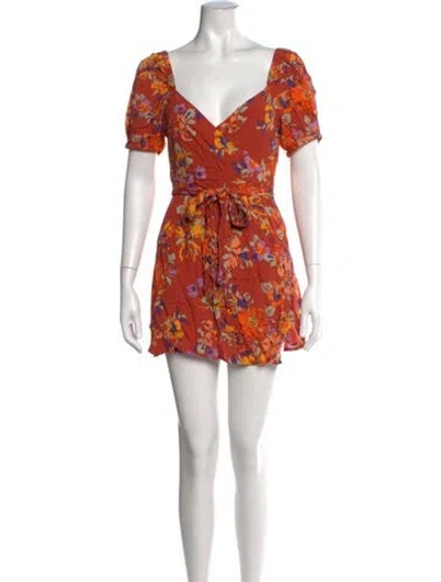 Pre-owned L*space Floral Print Mini Dress In Orange