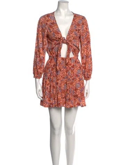 Pre-owned L*space Floral Print Mini Dress W/ Tags In Orange