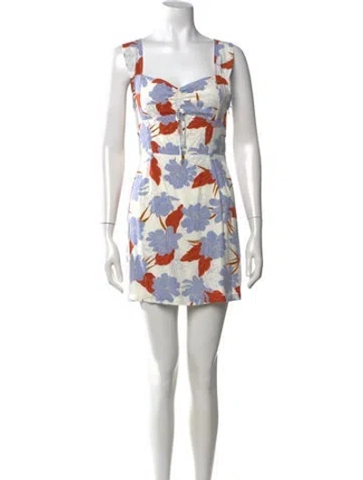 Pre-owned L*space Floral Print Mini Dress In White