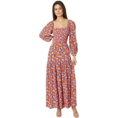 L*space Heidi Maxi Dress Women's Multi Floral Smocked Puff Sleeve Frog344