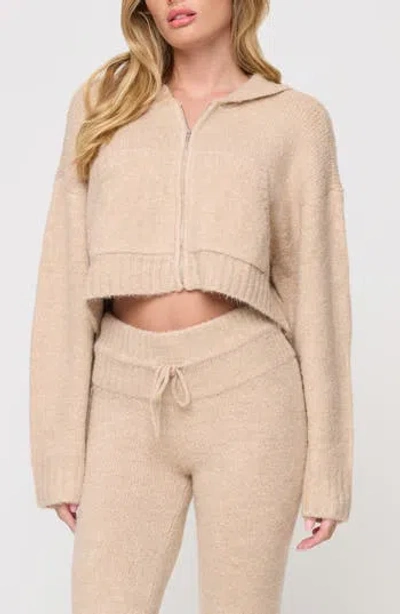 L*space Lspace Jet Set Crop Zip Hoodie In Brown