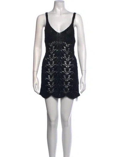 Pre-owned L*space Lace Pattern Mini Dress In Black