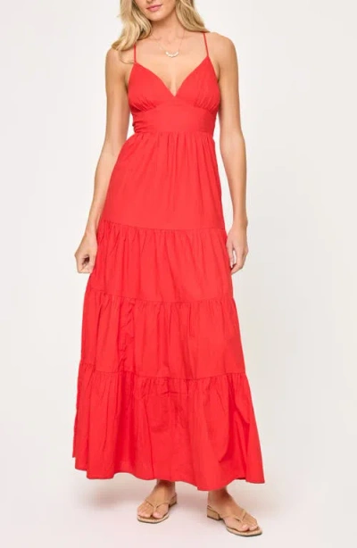 L*space Lspace Laina Tiered Cotton Poplin Cover-up Maxi Dress In Red