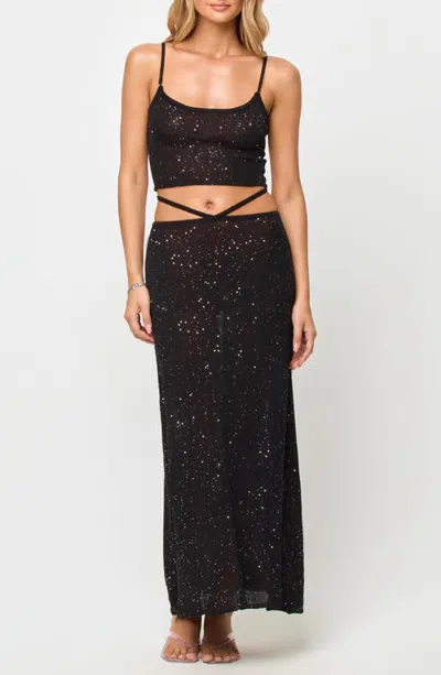 L*space Lspace Last Light Sequin Cover-up Maxi Sweater Skirt In Black