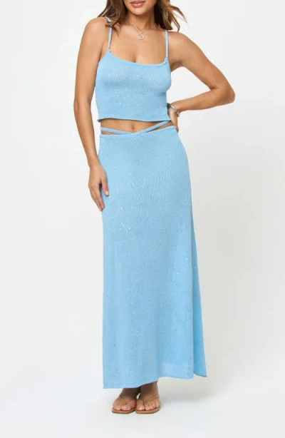 L*space Lspace Last Light Sequin Cover-up Maxi Sweater Skirt In Blue