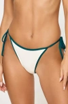 L*space Lspace Levy Bitsy String Bikini Bottoms In Cream/deep Teal