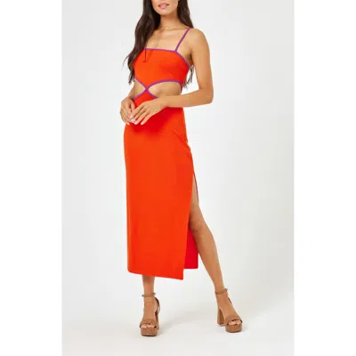 L*space Lspace Libra Rib Cutout Cover-up Midi Dress In Berry/ Pimento