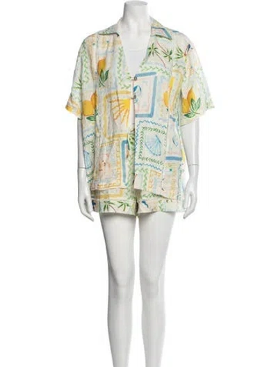 Pre-owned L*space Linen Graphic Print Short Set In White