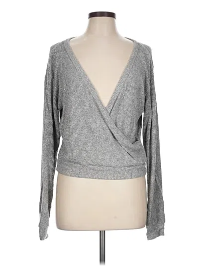 Pre-owned L*space Long Sleeve Top Silver Metallic Pattern Plunge Neckline Tops
