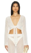 L*space Lspace Los Cabos Open Stitch Cover-up Crop Top In Cream