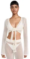 L*space Lspace Los Cabos Open Stitch Cover-up Crop Top In Cream