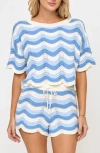 L*space Lspace Make Waves Stripe Short Sleeve Cover-up Shirt In Blue Crush