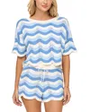 L*space Lspace Make Waves Stripe Short Sleeve Cover-up Shirt In Blue