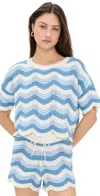 L*space Lspace Make Waves Stripe Short Sleeve Cover-up Shirt In Blue Crush