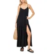 L*space Malibu Cover-up Maxi Dress Women Black Spaghetti Strap Slit Leg Buu569 In Black