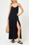 L*space Malibu Cover-up Maxi Dress Women Black Spaghetti Strap Slit Leg Buu569 In Black