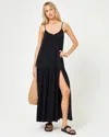 L*space Malibu Cover-up Maxi Dress Women Black Spaghetti Strap Slit Leg Buu569 In Black