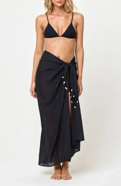 L*space Lspace Mika Seashell Fringe Cotton Cover-up Sarong In Black