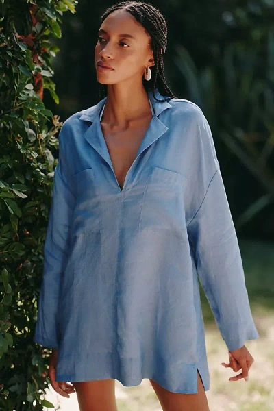 L*space Oasis Linen Long-sleeve Tunic In Blue