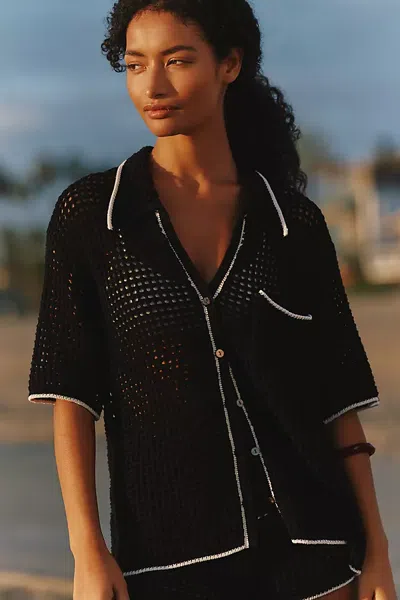 L*space Open Knit Button Front Shirt In Black