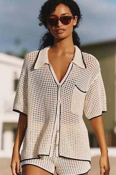 L*space Open Knit Button Front Shirt In Ivory
