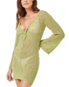 L*space Palisades Long Sleeve Sheer Cover-up Minidress In Green