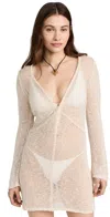 L*space Palisades Long Sleeve Sheer Cover-up Minidress In Tapioca