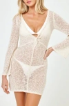 L*space Lspace Palisades Long Sleeve Sheer Cover-up Minidress In Neutral