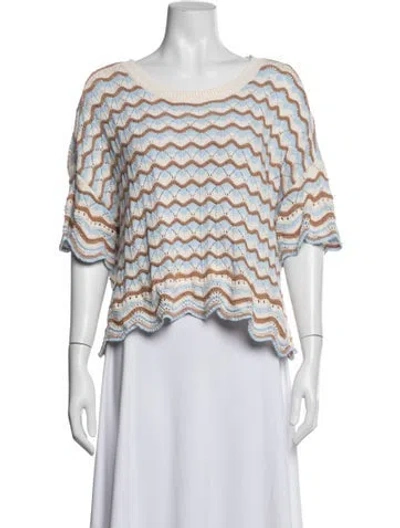 Pre-owned L*space Patterned Crew Neck Sweater In White