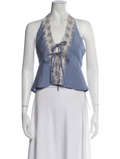 Pre-owned L*space Patterned Halterneck Top W/ Tags In Blue