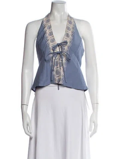 Pre-owned L*space Patterned Halterneck Top W/ Tags In Blue