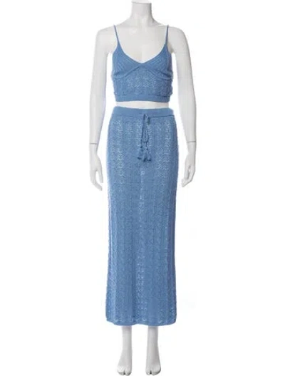 Pre-owned L*space Patterned Tassel Accents Skirt Set In Blue