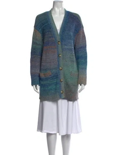 Pre-owned L*space Patterned V-neck Sweater In Blue