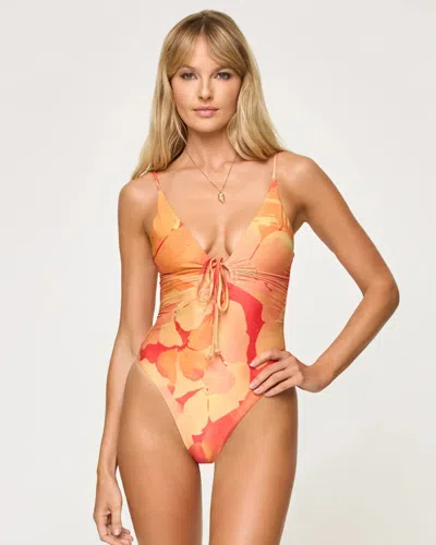 L*space Piper Swimsuit Women's Stretch Tie Front One Piece Red365 In Multi