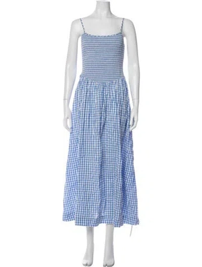 Pre-owned L*space Plaid Print Midi Length Dress W/ Tags In Blue