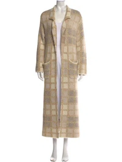 Pre-owned L*space Plaid Print Open Front Sweater In Neutrals