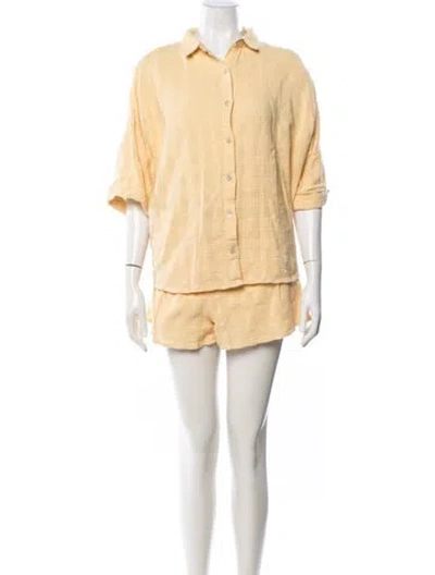 Pre-owned L*space Plaid Print Set In Yellow