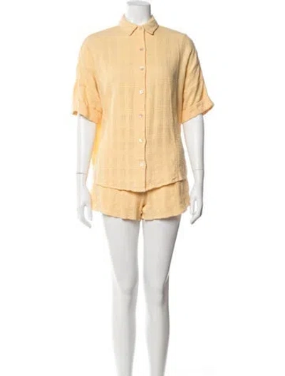 Pre-owned L*space Plaid Print Short Set In Yellow