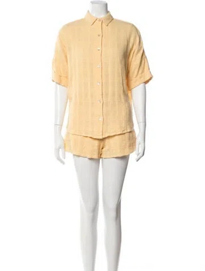 Pre-owned L*space Plaid Print Short Set In Yellow