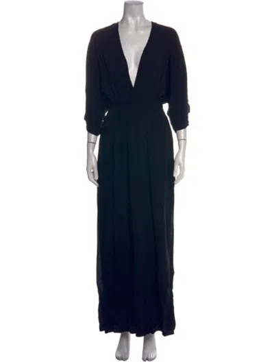 Pre-owned L*space Plunge Neckline Long Dress In Black/blue
