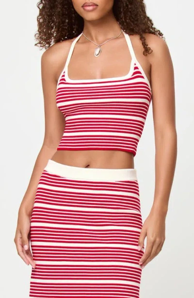 L*space Lspace Positano Stripe Halter Rib Crop Cover-up Top In Red