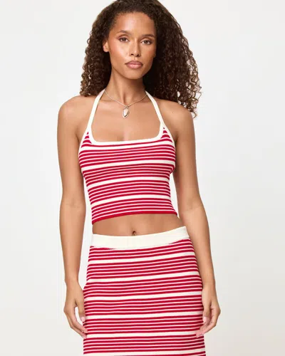 L*space Lspace Positano Stripe Halter Rib Crop Cover-up Top In Red