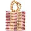 L*space Lspace Riley Wood Bead Bracelet Handle Bag In Natural/hot Pink/mango