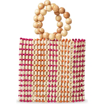 L*space Lspace Riley Wood Bead Bracelet Handle Bag In Natural/hot Pink/mango