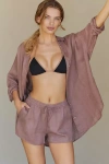 L*space Rio Linen Buttondown Tunic Top In Beige