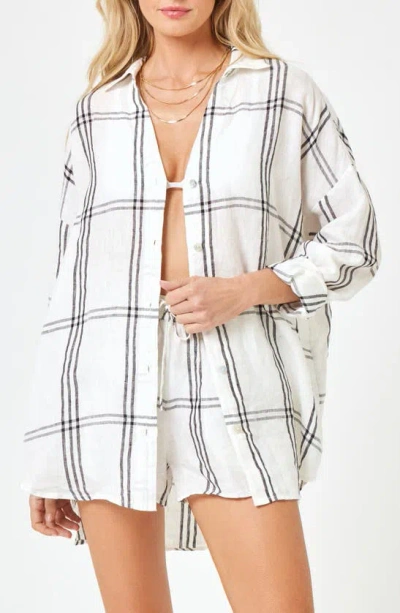 L*space Rio Linen Cover-up Tunic In Late Mornings Plaid