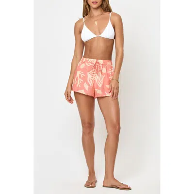 L*space Lspace Rio Linen Cover-up Drawstring Shorts In Orange